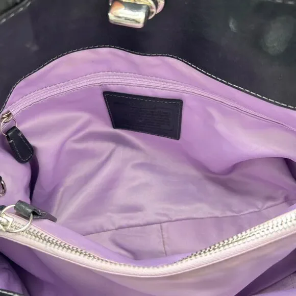 Coach Signature Sateen Garnet Satchel Shoulder Bag Silver/Black No F13906 - Picture 10 of 15